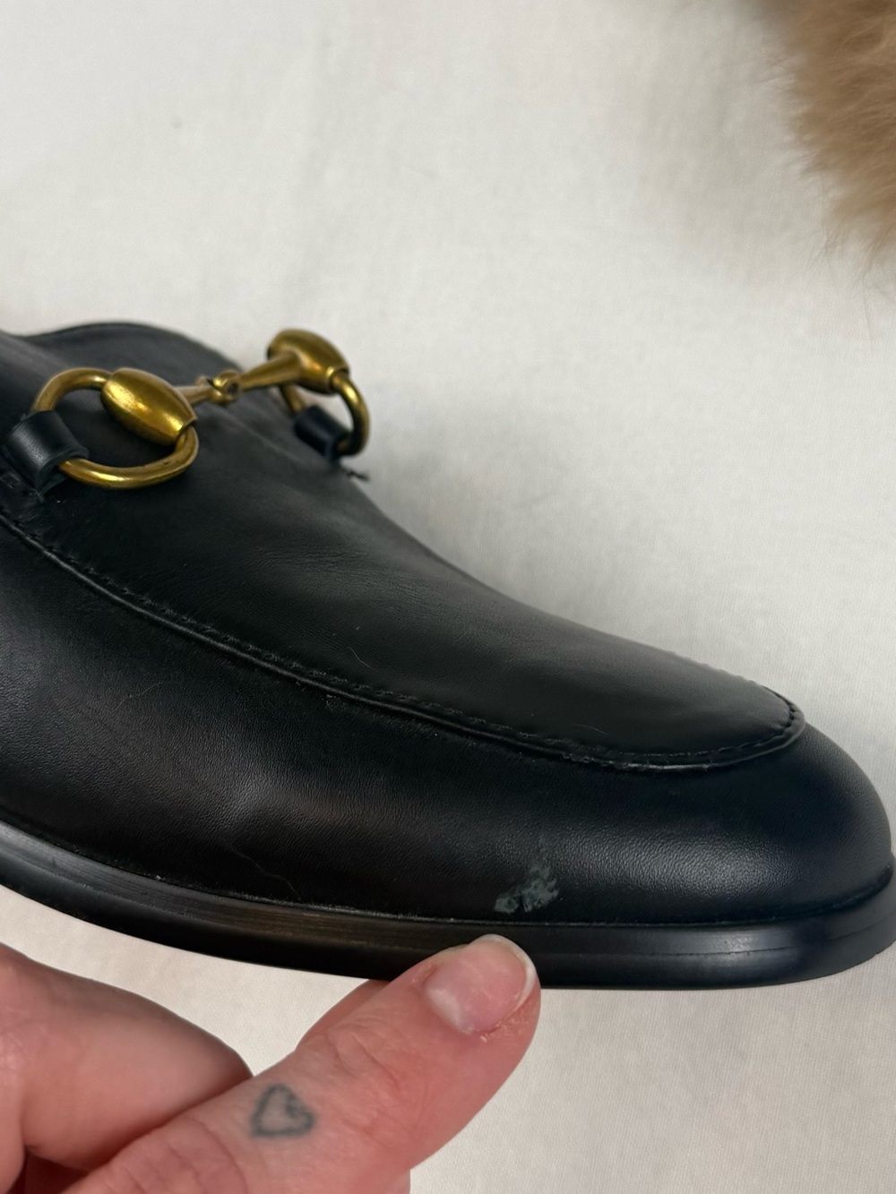 Gucci Fur-Lined Leather Mule - Black & Tan - Picture 6 of 6